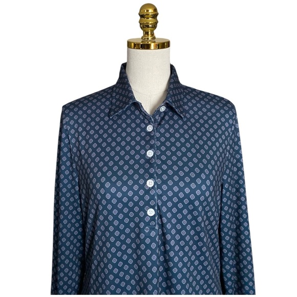 BROOK BROTHERS Women’s Blue Multi Stretch Jersey Polo in Seasonal Print Size L - Picture 8 of 10